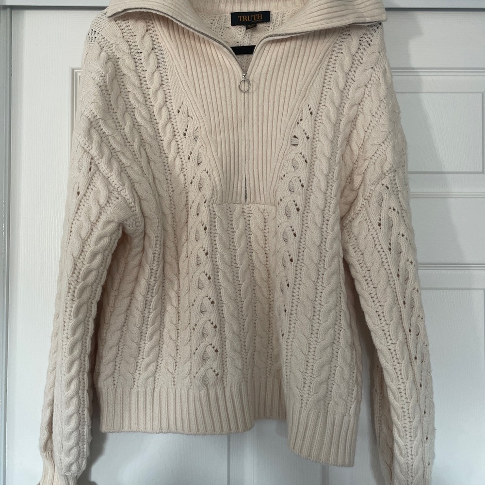 Truth By Republic Cream Cowl Neck Cable Knit Sweater
